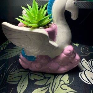 Ceramic Pegasus Planter with Faux Succulent